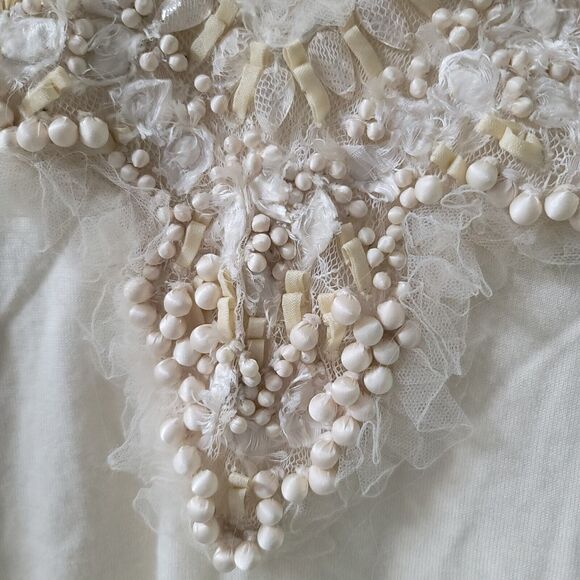 Vintage Naeem Khan Embellished Neckline Cream Cashmere Sweater Small $1350 - Picture 6 of 8